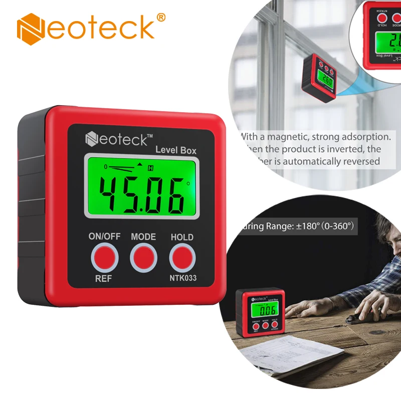 Neoteck Aluminum Alloy Mini Digital Protractor Inclinometer Electronic Level Box Magnetic Base Measuring Tools  Angle Finder