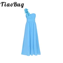 Tiaobug От 4 до 14 лет для девочек детское шифоновое платье на одно плечо для девочек в цветочек платье принцессы для конкурса красоты День рождения стиле для торжественных случаев; летнее платье для девочек