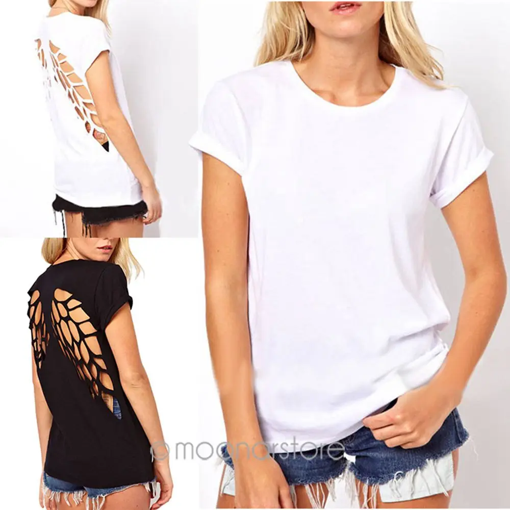 

women\x27s t\x2dshirt Sexy Backless T Shirt Angel Wings Tshirt Female T-Shirt Women angel top Casual Plus Size angel wings tops