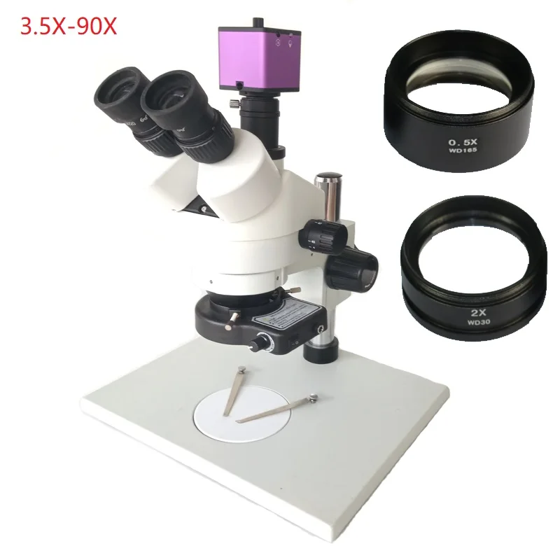 

7X-45X 3.5X-90X Trinocular Stereo Zoom Simul-focal Microscope 16MP HDMI 1080P digital microscope USB Camera 144 Led ring light
