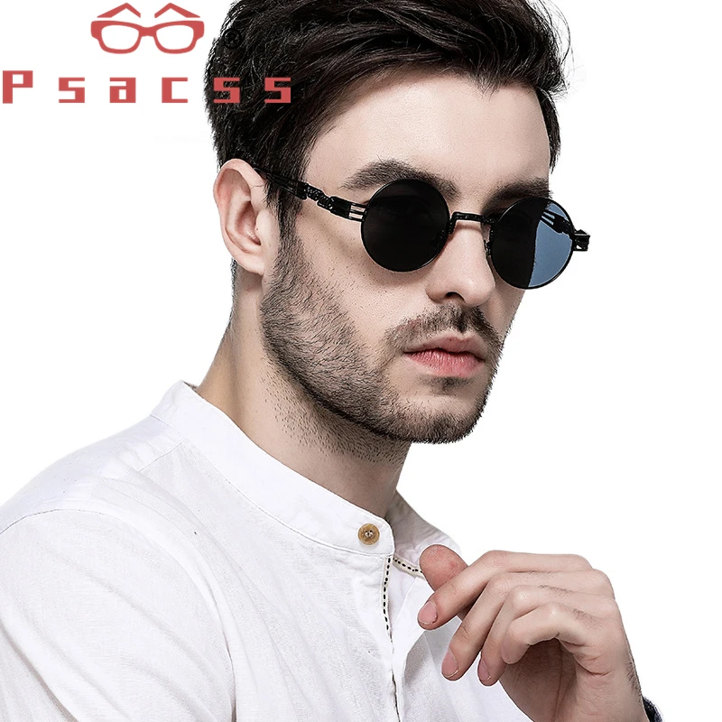 

Psacss NEW Round Punk Sunglasses Men Women Alloy Glasses Frame Vintage Brand Designer Sun Glasses For Driving Fishing UV400