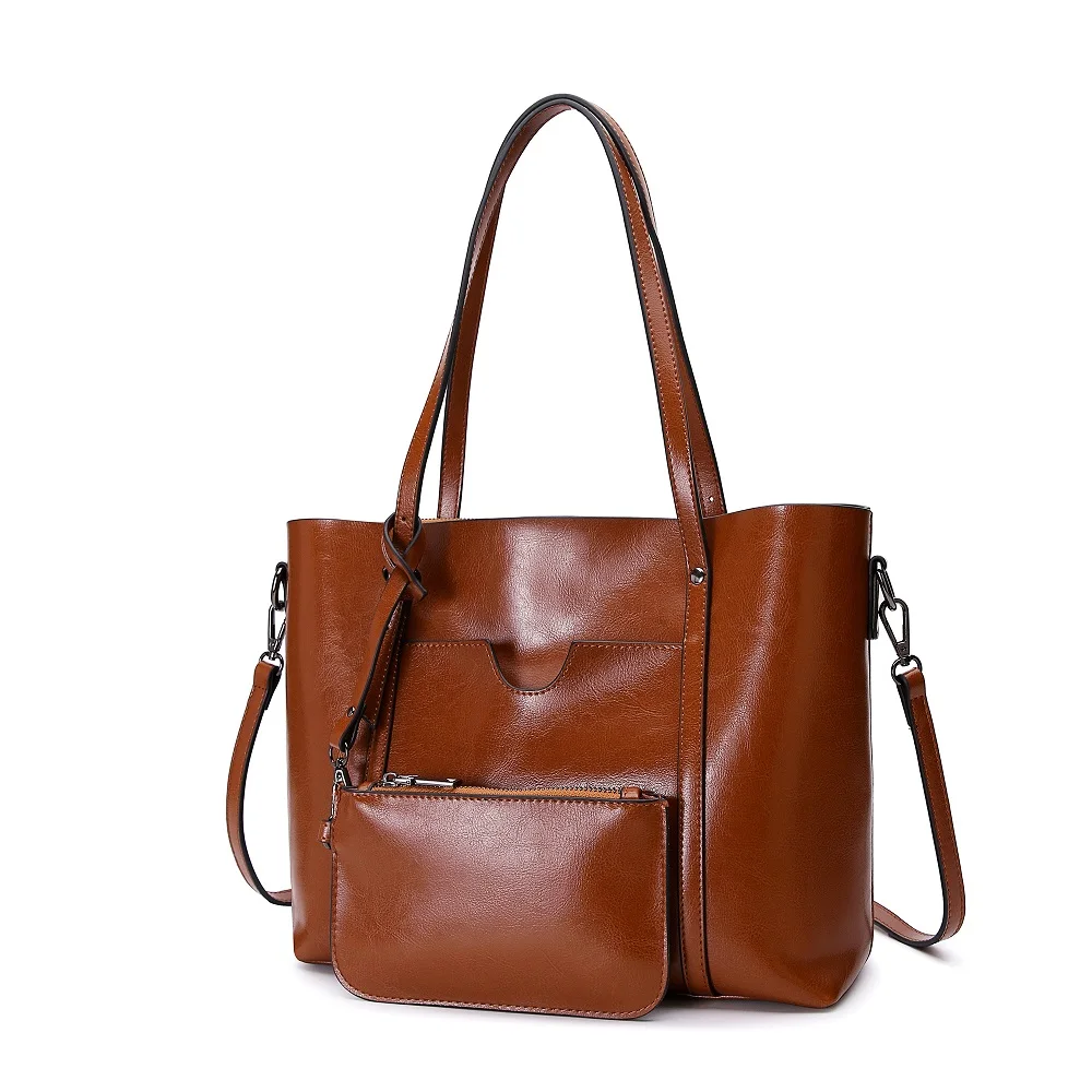 

PASTE Woman Handbag Genuine Leather Crossbody Bag Vintage Casual Tote Large Shopping Bag 2 Set Composite Bag Purse sac a main