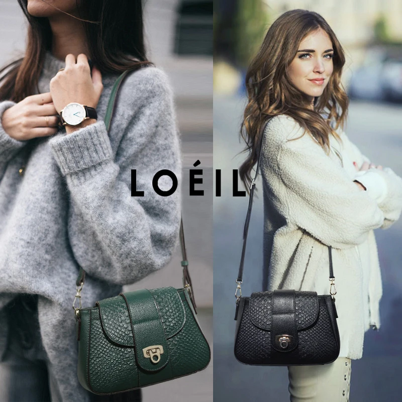 

LOEIL The first layer of leather 2018 new leather handbags Europe and the United States fashion shoulder diagonal package crocod