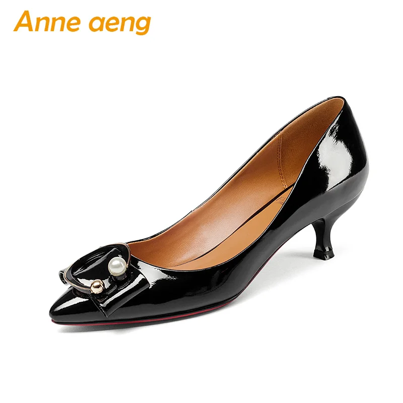

New Spring/Autumn Genuine Leather Women Pumps Middle Heels Cow Leather Upper Pointed Toe Sexy Leadies Women Shoes Black Pumps
