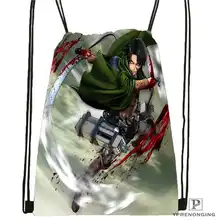 Пользовательские attack_on_titan_bowser_@ 01-Drawstring сумка-рюкзак милый рюкзак дети сумка(черный назад) 31x40 см#180611-03-129