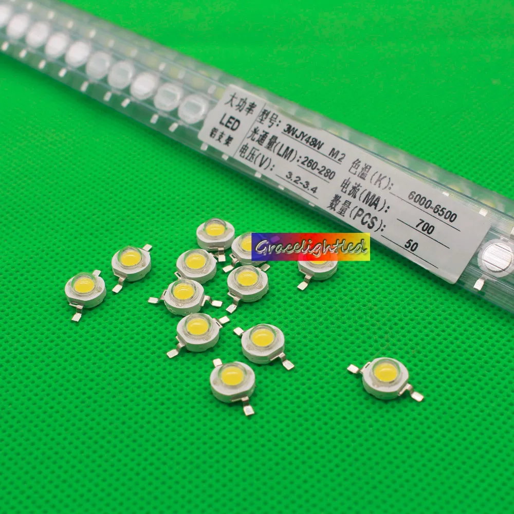 100pcs 3W cold white High Power Led Light Bead Chip 3 Watt 6000-6500k led chip