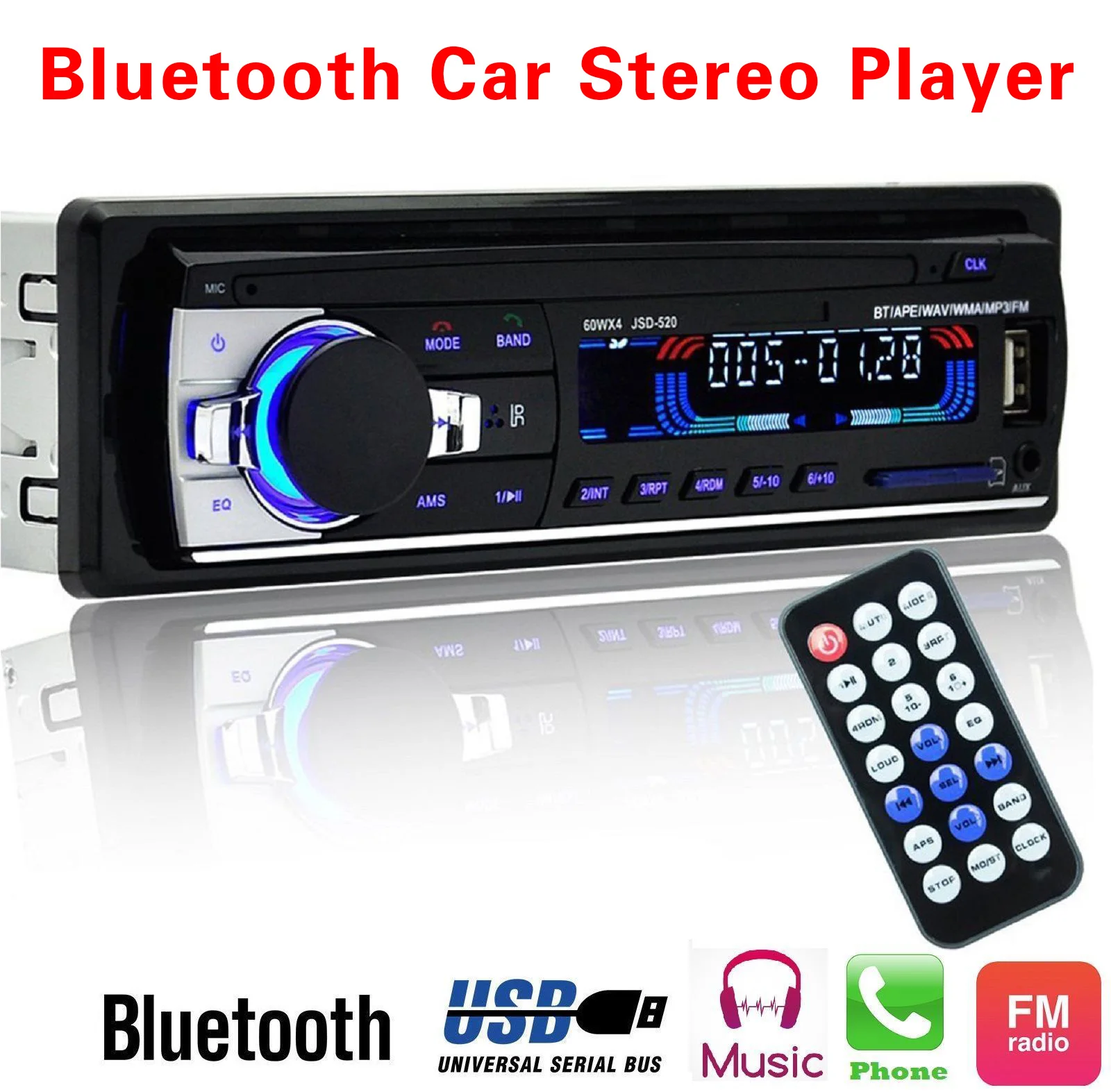 1X Автомобильный Bluetooth Радио стерео головное устройство плеер MP3/USB/SD/AUX-IN/FM In-dash 1 Din FM Aux вход с ISO портом авто аксессуары - Цвет: black