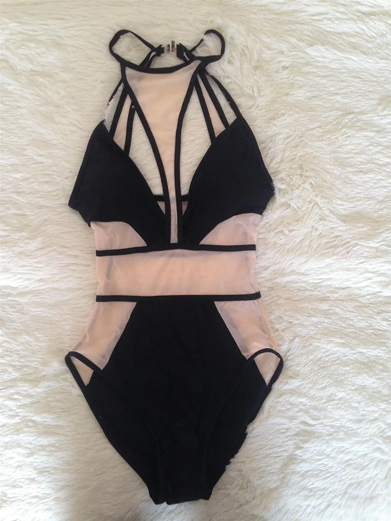 Сетчатый сдельный купальник женский купальник из кусков размера плюс купальные костюмы Сексуальная Пляжная одежда XL