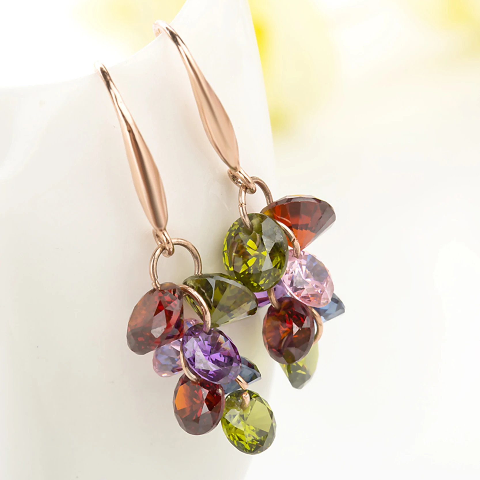 

Manxiuni Multicolor Crystal Grape Women Gold Color Dangle Pretty Natural Stone Cubic Zirconia Drop Dangle Earrings For Women
