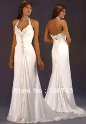 Бесплатная доставка модная новинка 2016 пикантные невесты свадьбы краткое вышивка пользовательские белый длинный Кристалл свадебное платье