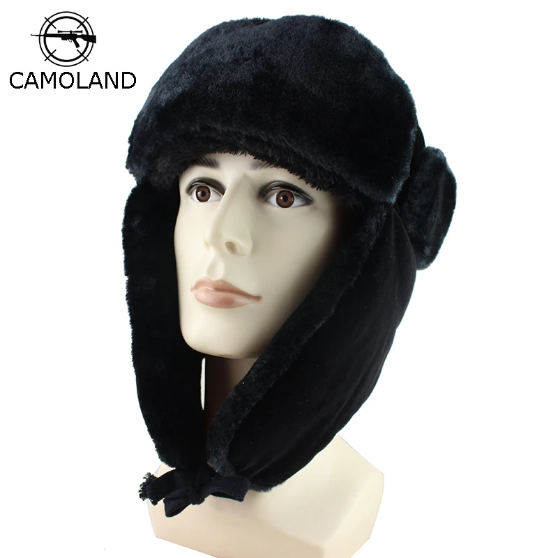

Soviet Army Military Badge Russia Ushanka Bomber Hats Pilot Trapper trooper Hat Winter Faux Rabbit Fur Earflap Men Snow Caps