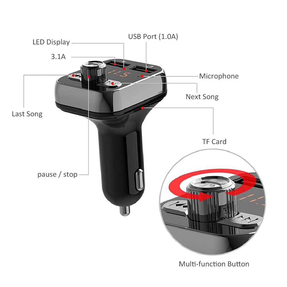 Auto Car FM Transmitter Bluetooth Dual USB Ports Music Player Adapter Converter