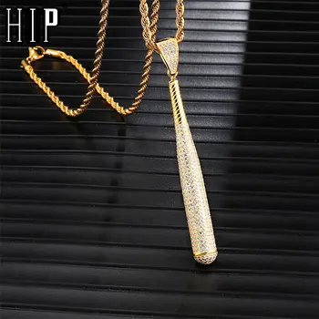 

Hip Hop Iced Out Bling Full Rhinestone Copper Rope Chain Baseball Bat Pendant & Necklace For Men Jewelry Dropshipping