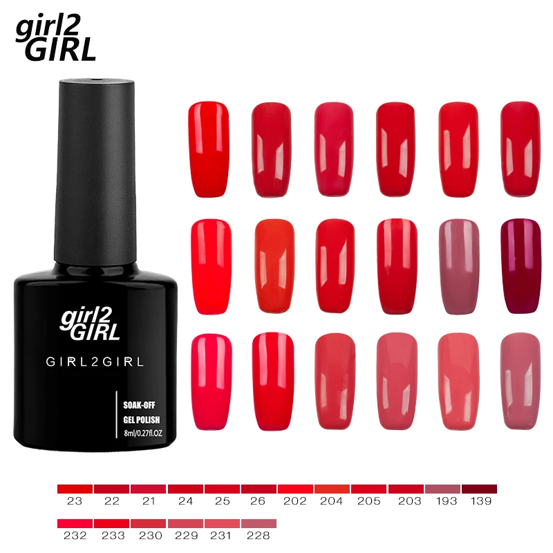 Girl2girl 8 مللي نقع معطلة جل UV جيل للأظافر البولندية مسمار الفن مانيكير الأظافر هلام البولندية مسمار الورنيش مشرق الأحمر مجموعة