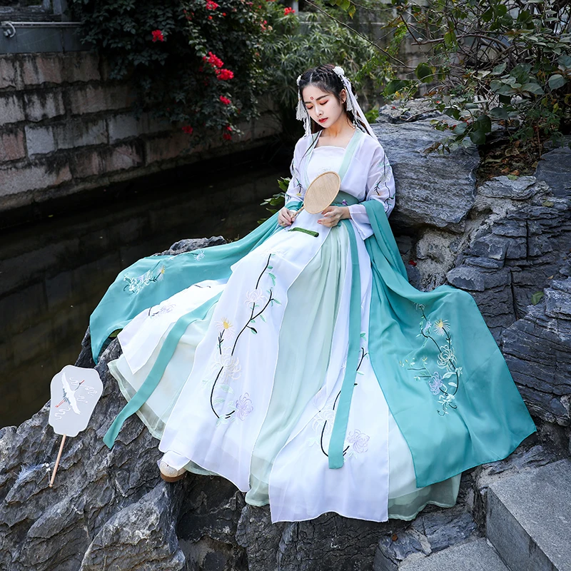 Ханьфу китайский костюм древний традиционный народный танцевальный костюм для женщин династии Тан одежда вышивка фея косплей костюмы для сцены