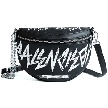 

2019 new Women PU Leather with Letter Graffiti Waist Bag Phone Pouch Chain Fanny Pack Travel Belt Purse Shoulder Crossbody Bags