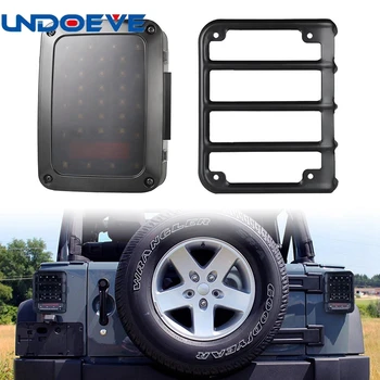

Smoked LED Tail Lights Brake Backup Reverse Turning Signal Light with Metal Tail Lights Cover Protector Guide for Jeep Wrangler