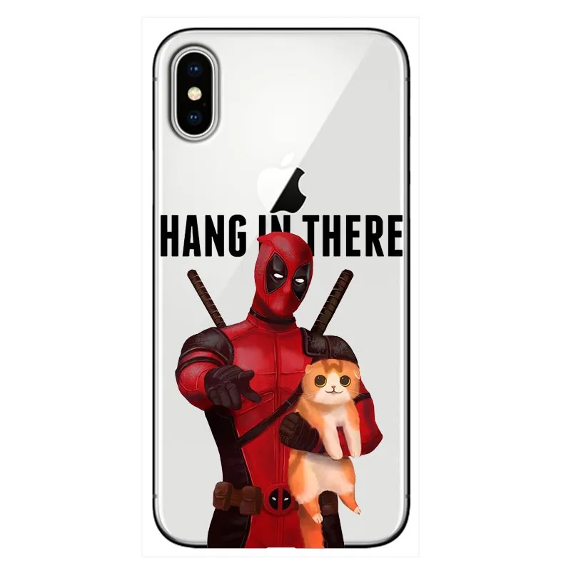 Мягкий чехол из ТПУ с котом и дэдпулом для iPhone 11 11PRO MAX XS 5 6 6S Plus 7 XR 8 8Plus Прошитый