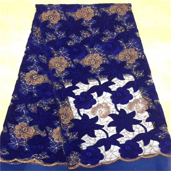 

2019 Hot Sale Luxury Royal Blue African Embroidery Velvet Lace Dress Fabric Wedding Dress Bridal Lace Fabrics