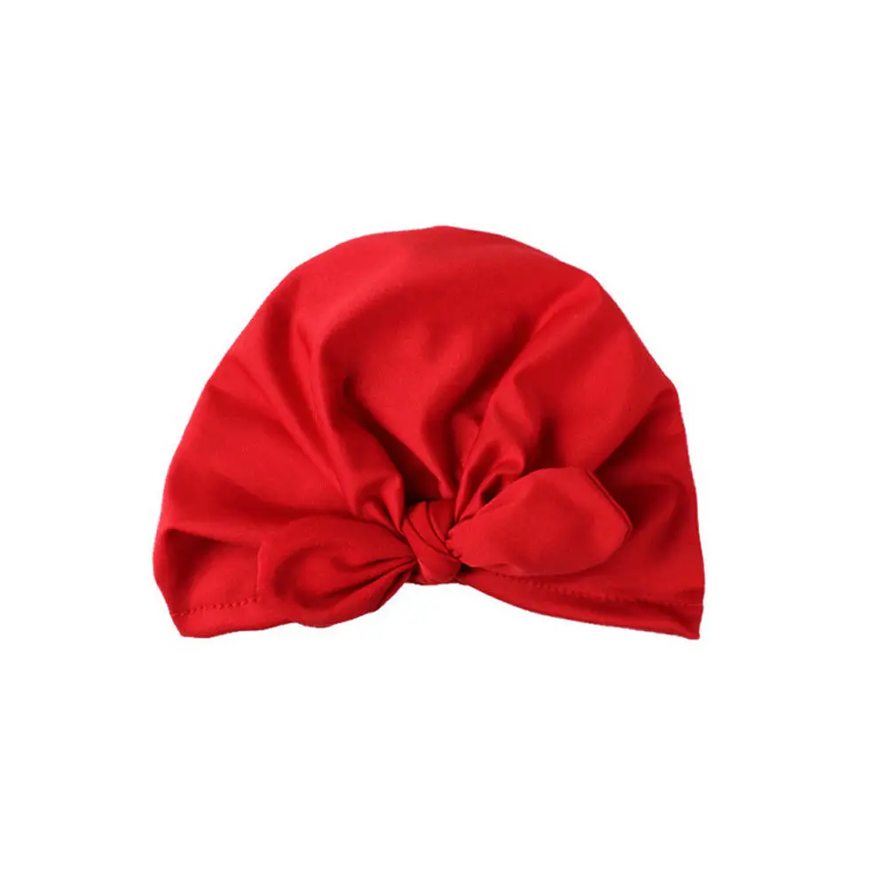 Новинка года; Брендовая детская шапка-тюрбан для новорожденных мальчиков и девочек; однотонная теплая хлопковая шапка ярких цветов с бантом; зимняя шапка для больниц - Цвет: Красный