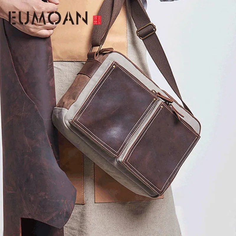 

EUMOAN Diagonal men's casual bag trend canvas shoulder bag retro small new postman bag male