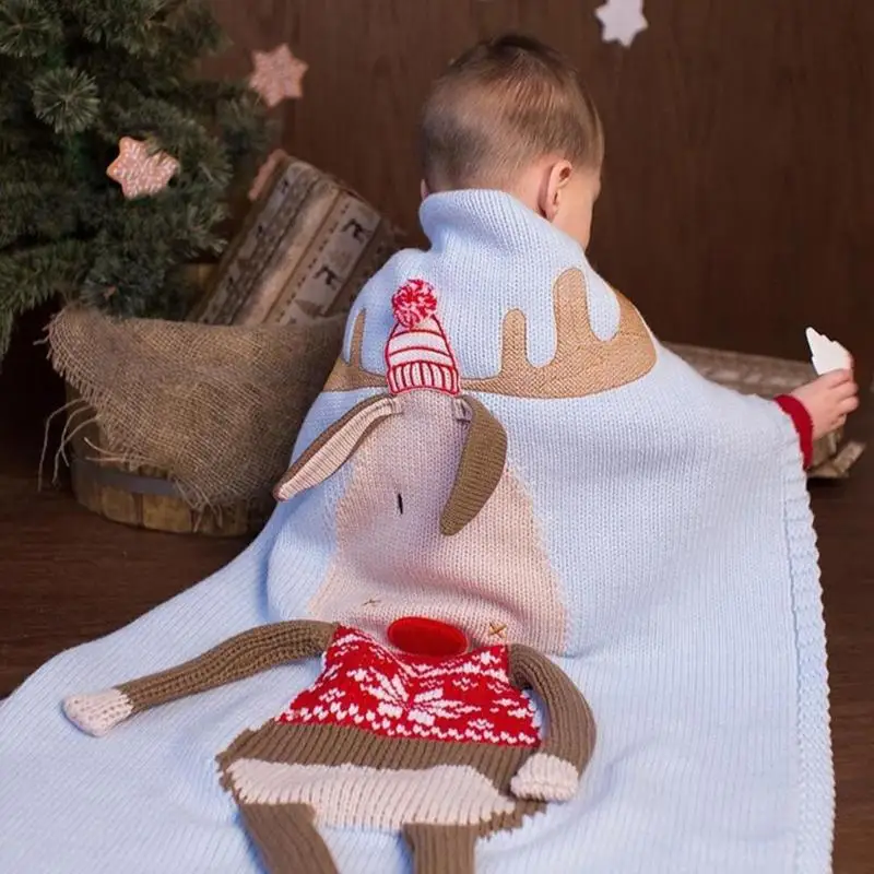 Cute Baby Knitted Blanket Kid Christmas Deer Print Towel Baby Throw Blankets Sofa Bed Car Beach Cushion Warm Children Bath Towel Cute Baby Knitted Blanket Kid Christmas Deer Print Towel Baby Throw Blankets Sofa Bed Car Beach Cushion Warm Children Bath Towel