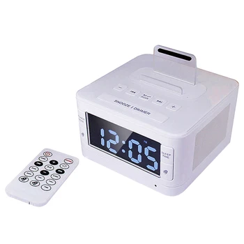 

LCD Bluetooth Speaker Alarm Clock Dock FM Radio Player AUX Remote For iPhone 6S, White
