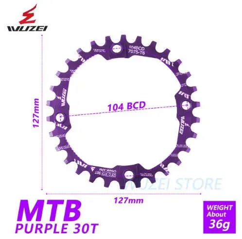 WUZEI велосипедная Звездочка 30 T 104BCD велосипедная круглая узкая широкая Сверхлегкая 7075-T6 MTB велосипедная передняя звезда круг шатунная пластина - Цвет: purple