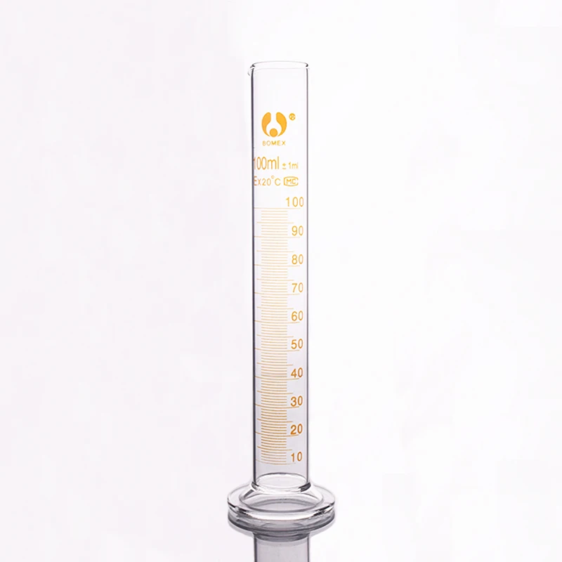 Высокий боросиликатный стеклянный измерительный цилиндр, емкость 100 мл, Градуированный стеклянный лабораторный цилиндр