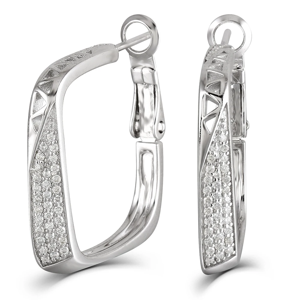 

10K White Gold Post 0.3ctw Round Brilliant Cut Moissanite Simulated Diamond Big Hoop Earrings Platinum Plated Sterling Silver