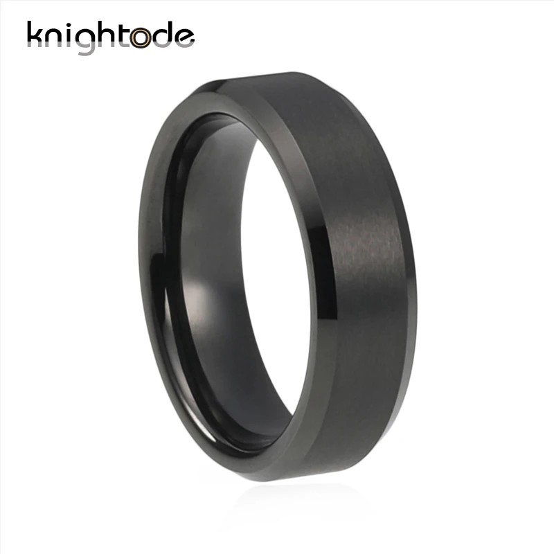

Knightode Black Plated Tungsten Wedding Rings 6mm Brushed Finish With Beveled Edges High Quality