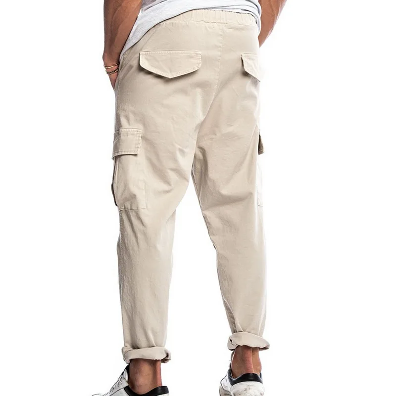 MoneRffi, брюки-карго, рабочие, свободные, на шнурке, брюки, полная длина, мужские, одноцветные, с карманами, с эластичным поясом, брюки