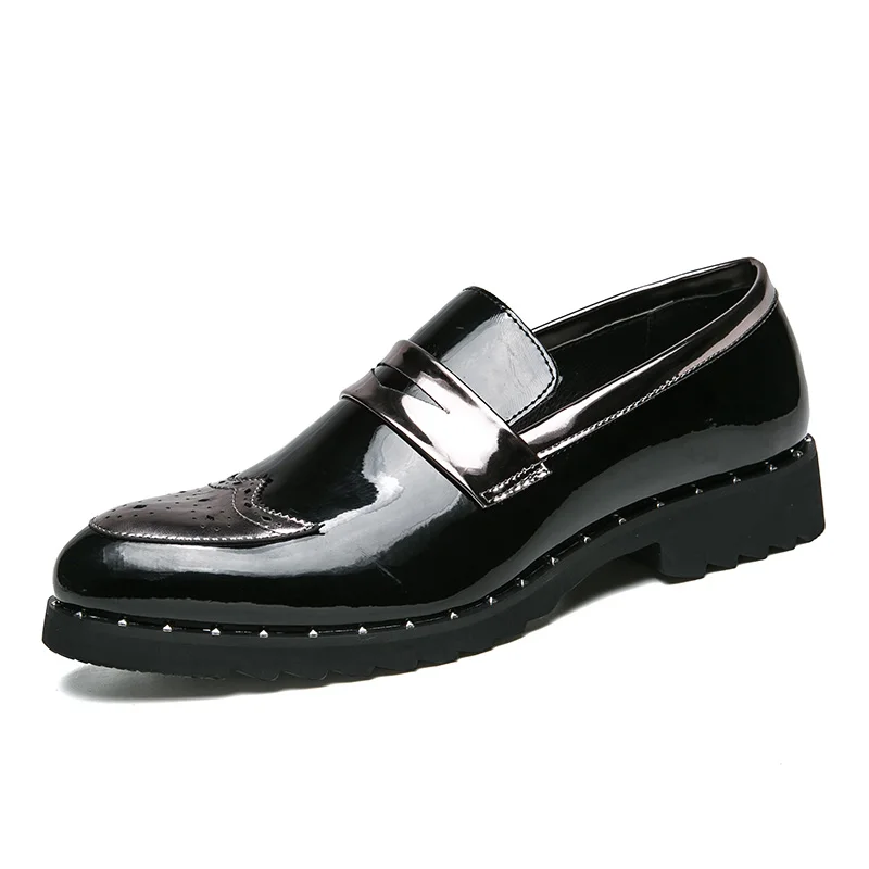 AGSan/Мужская обувь с перфорацией типа «броги»; модные мужские лоферы; модельные туфли; Цвет черный, золотой; мужские лоферы без шнуровки; Мужская Свадебная обувь; большие размеры 38-45
