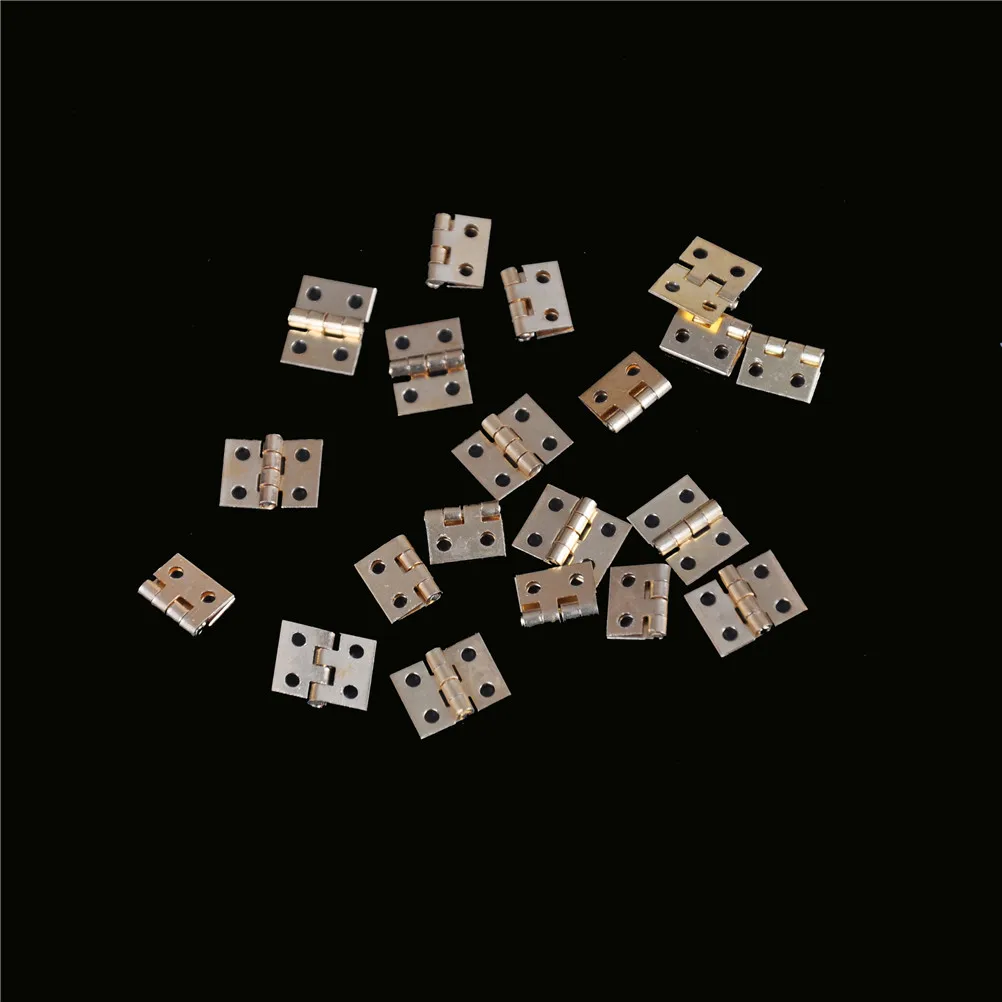 20pcs Brass Plated Mini Hinge Small Decorative Jewelry Wooden Box Cabinet Door Hinges with 8mm*10mm Nails Furniture Accessories