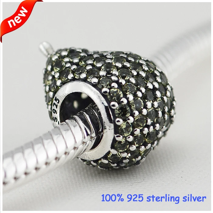 

Fits Pandora Bracelets Pear Silver Beads with Light Green cubic zirconia Summer Style 925 Sterling Silver Charms DIY Wholesale