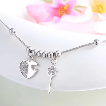 

100% Real 925 pure silver Love Lock key Anklets Chain Beach Foot Jewelry Barefoot Sandals Ankle Bracelets For Women Girls