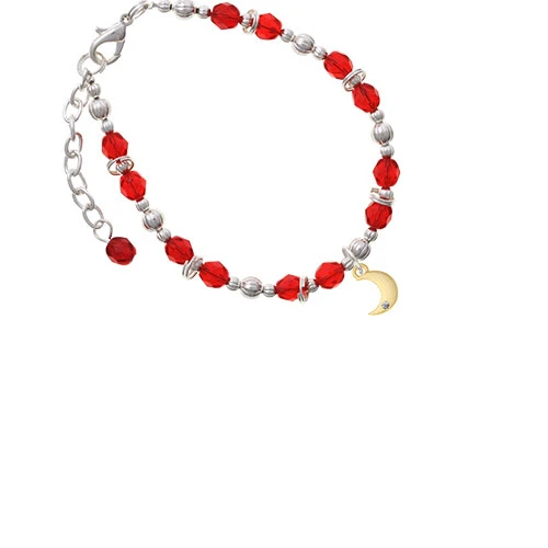 Goldtone Small Crescent Moon Red Beaded Bracelet
