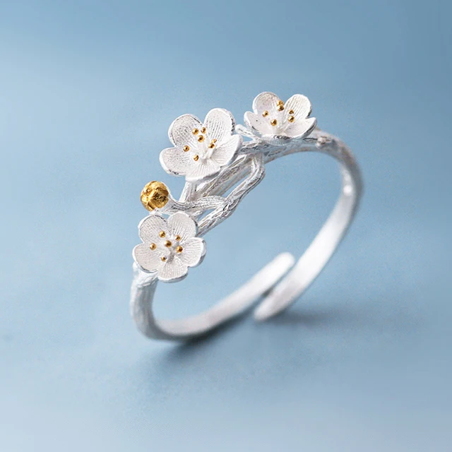 925 sterling silver ring flowers opening wedding bands adjustable size cherry blossoms simple but elegant fashion - Simple Wedding Ring 925 sterling silver ring flowers opening wedding bands adjustable size cherry blossoms simple but elegant fashion - Simple Wedding Ring