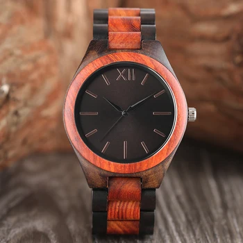

High Quality Mens Full Bamboo Wooden Quartz Watch Bracelet Fold Over Claps Male Wristwatch Black/Blue Gift relojes de pulsera