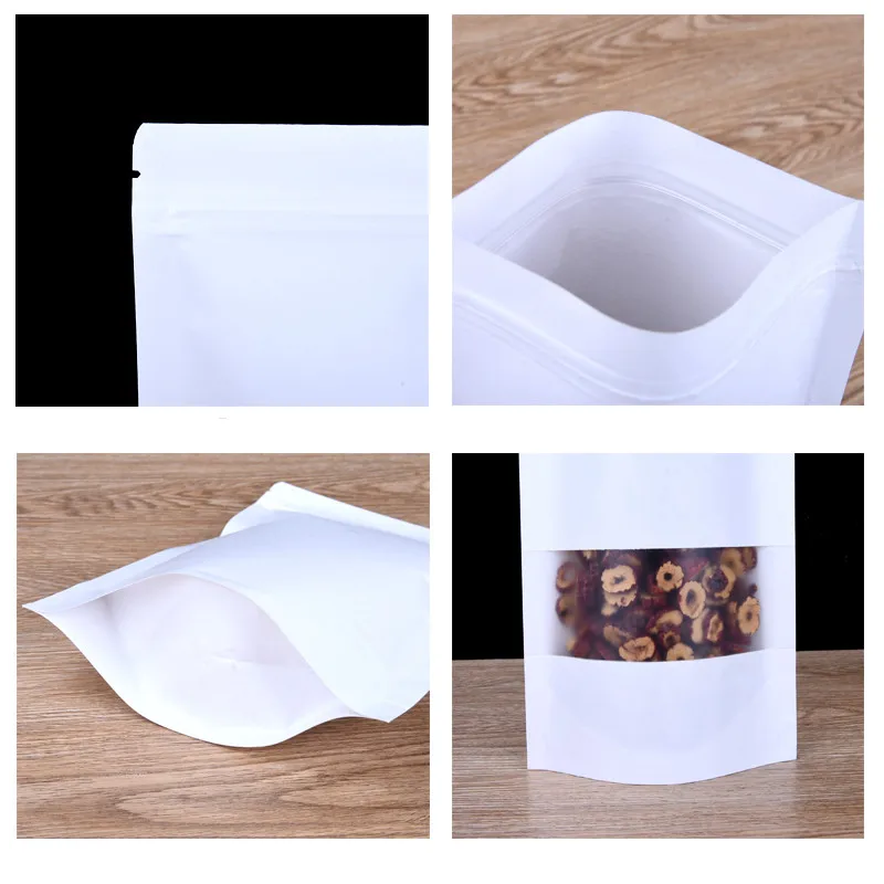 100 шт/партия белая бумажная сумка на молнии с замком внутри прозрачная ...