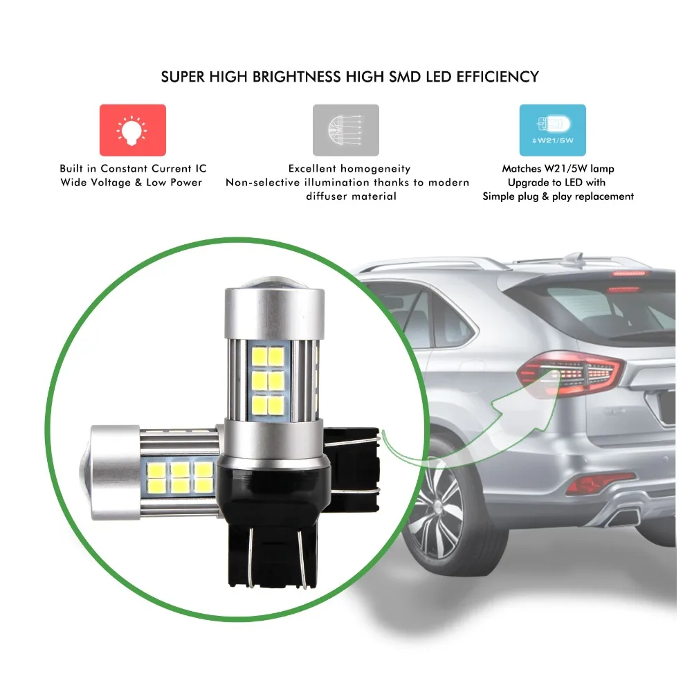 2 шт. 12 V 27SMD светодиодный светильник T20 W21W WY21W лампы W21/5 Вт указатель поворота 7440 7443