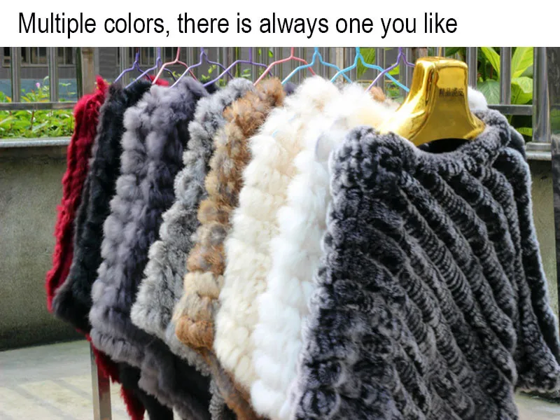 HSPL Fur Poncho 2022 Autumn Real Rabbit Hot Sale Triangle Knitted Women Pullover Lady Pashmina Wrap poncho pele de coelho 10