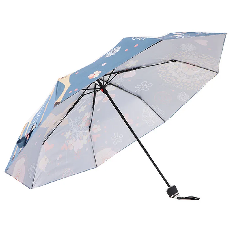 

umbrella women three fold hand open creative digital printing umbrella forest deer silver plastic rain umbrella