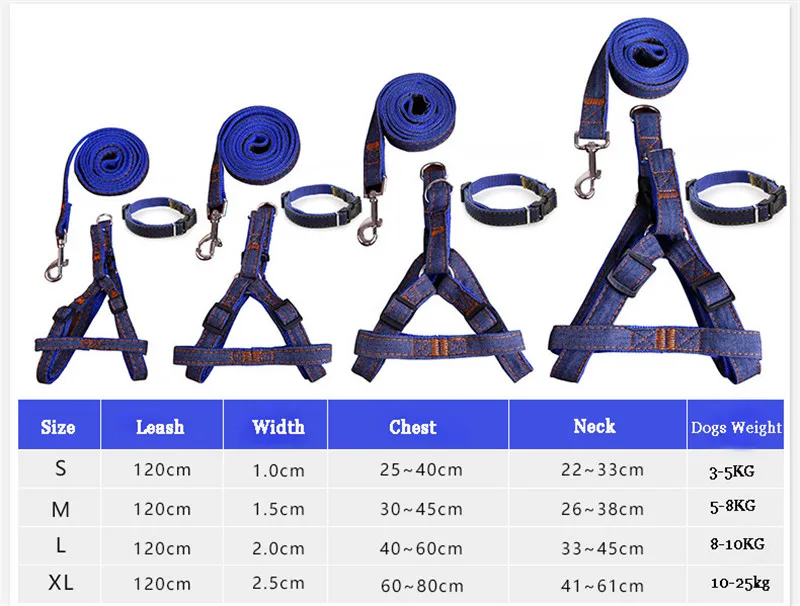Adjustable No-Pull Denim Dog Harnesses Leash Collar for Greater Control Safety Dog Training Walking Running Rescue Harness 31