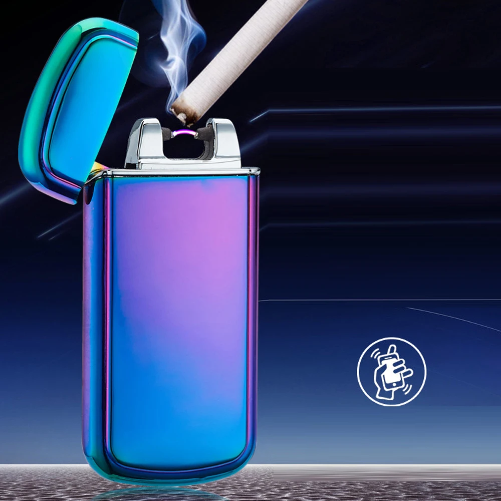 Usb Rechargeable Electric Arc Lighters Personalized Cross Double Pulse Slim Lighter