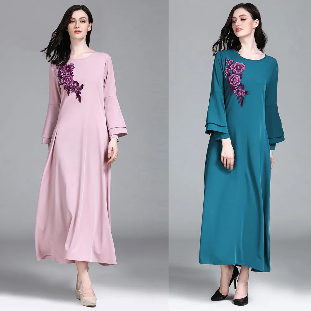 Женское кружевное платье с длинным рукавом Abaya Коран для мусульман кафтан хиджаб