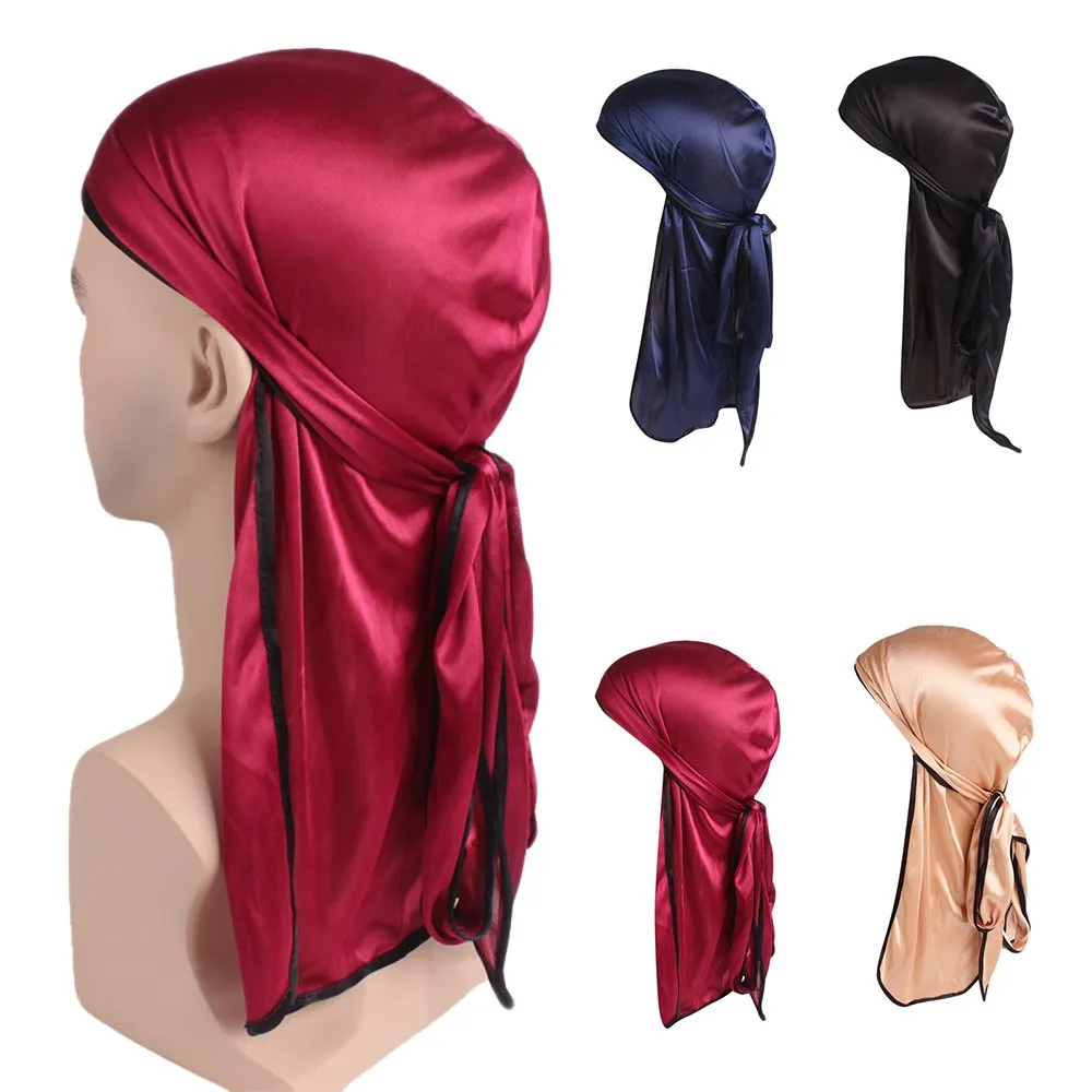 

Unisex India Muslim Stretch Turban Silk Smooth Long Tail Hat Head Scarf Wrap