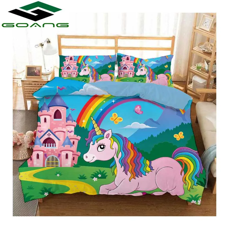 

GOANG 3d bedding sets bed sheet duvet cover pillow case 100% microfiber Children room decoration unicorn bedding