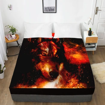 

3D Print Custom Bed Sheet With Elastic,Fitted Sheet Queen/King,Animal dream fire wolf Mattress Cover 160x200/150x200,drop ship