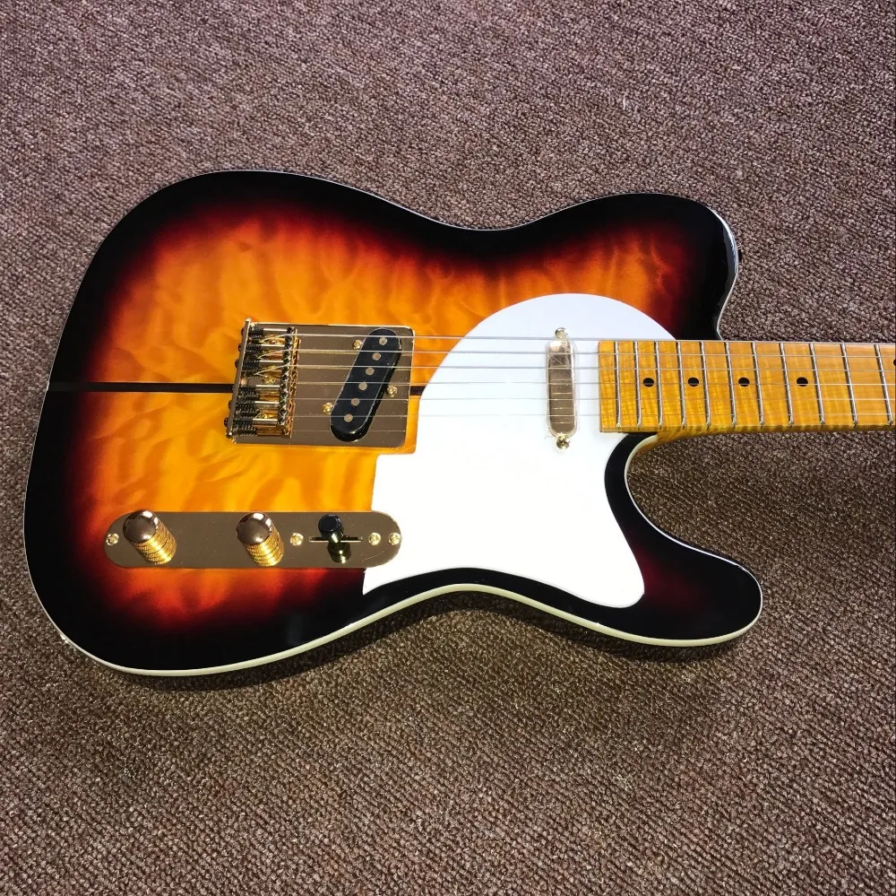 

TELE handwork 6 Strings Maple fingerboard Electric Guitar,telecasterr gitaar.Sunburst flame top guitarra.Gold hardware